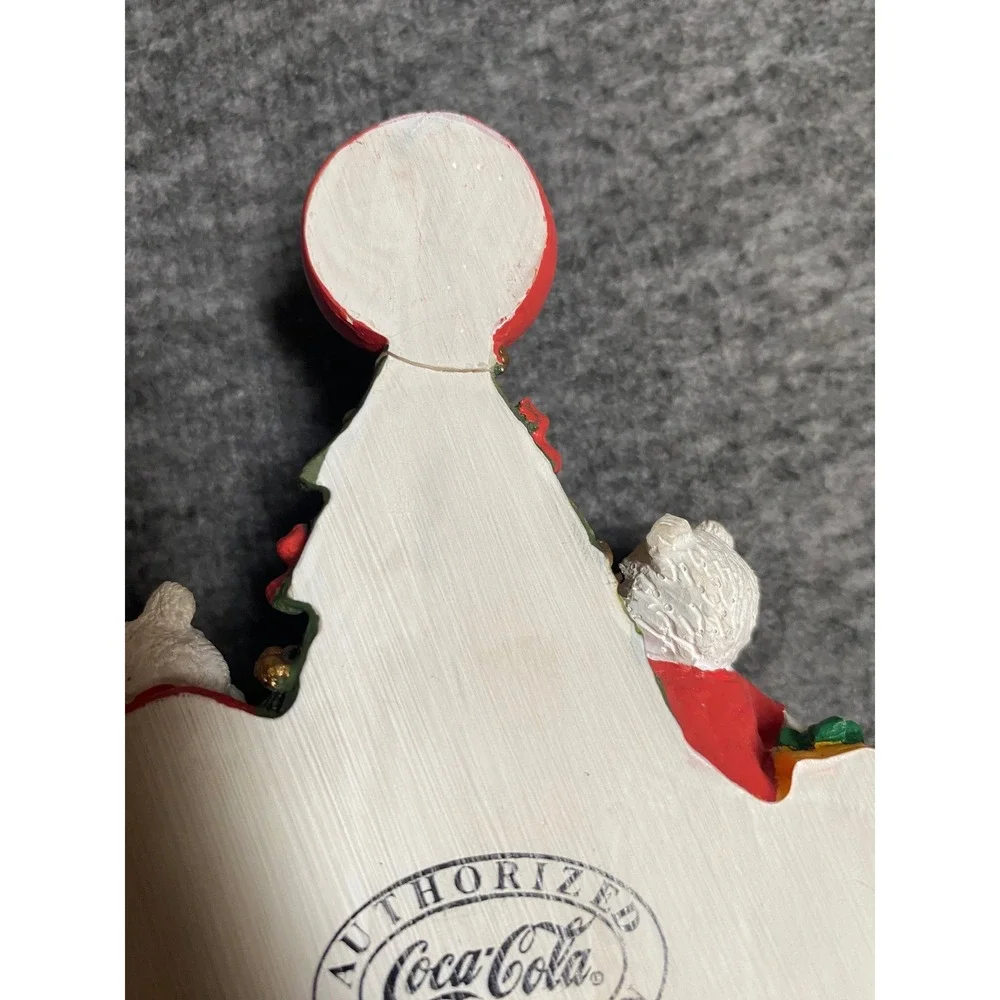 Vintage 1997 Coca-Cola Polar Bear Christmas Tree Stocking Holder Cast Iron Base